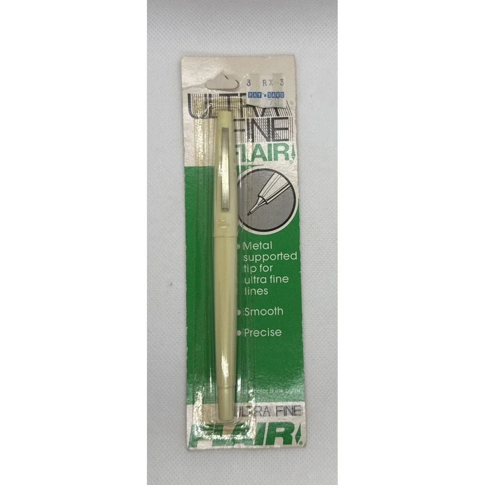 Vintage Paper Mate GREEN Ultra Fine Flair Pen Metal Tip Sealed USA Packaging NOS